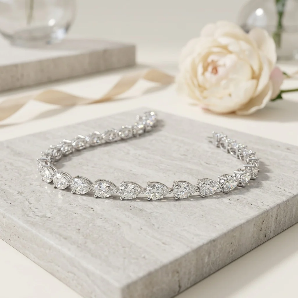 GIA Certified 8.20CT E/VS1-2 Pear Diamond Claw Set Tennis Bracelet in Platinum (950) - Image 4