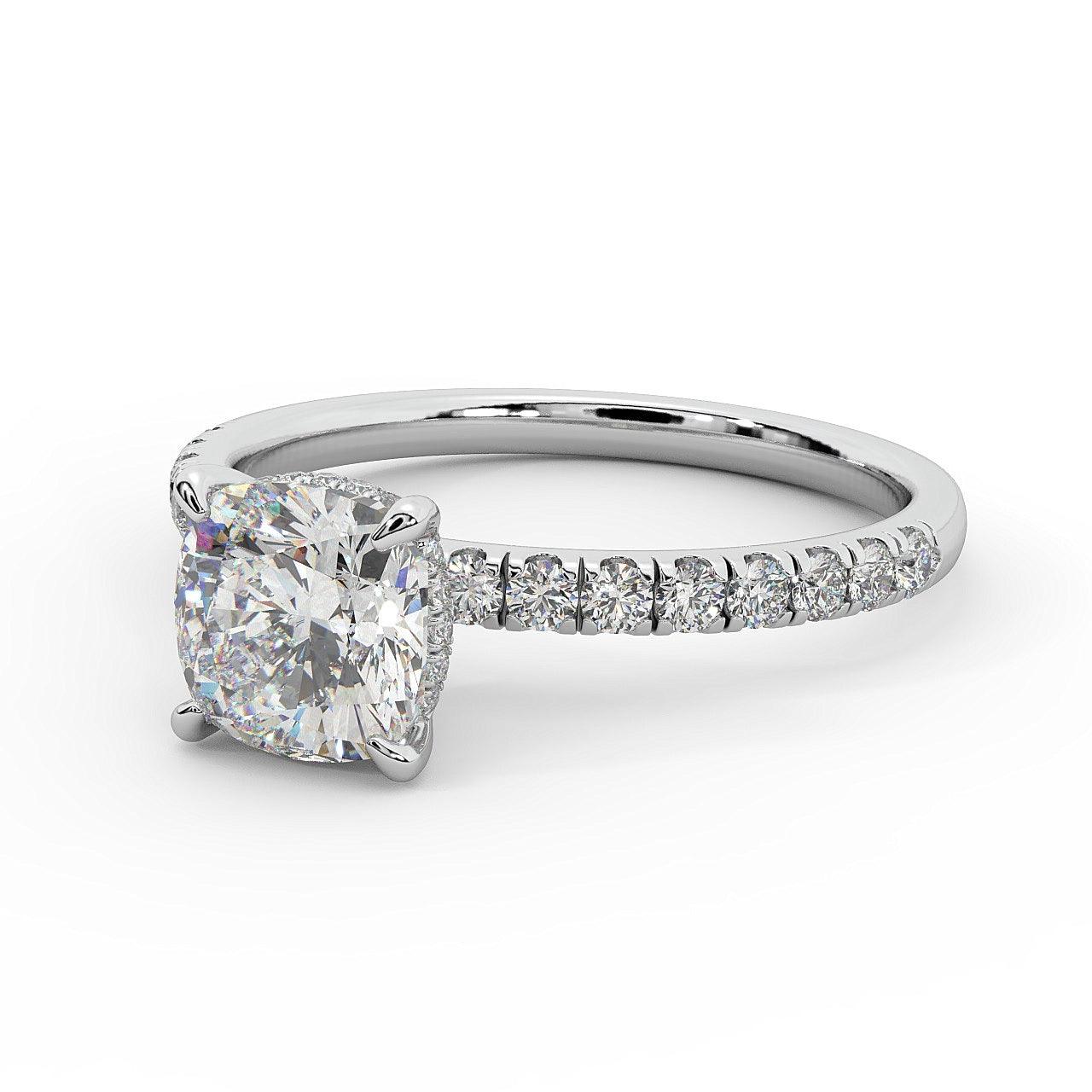 IGI Certified 1.80Ct Cushion & Round Diamond Hidden Halo Engagement Ring in Platinum , 18k Gold - Image 5