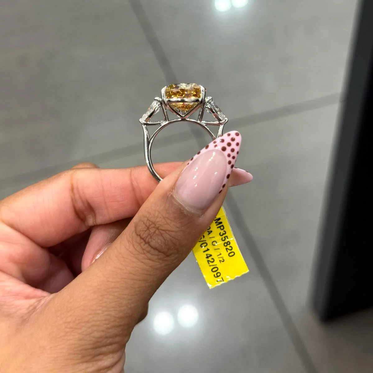 IGI Certified 12.50CT Fancy Vivid Brownish Yellow Pear Diamond Trilogy Ring in Platinum - Image 2