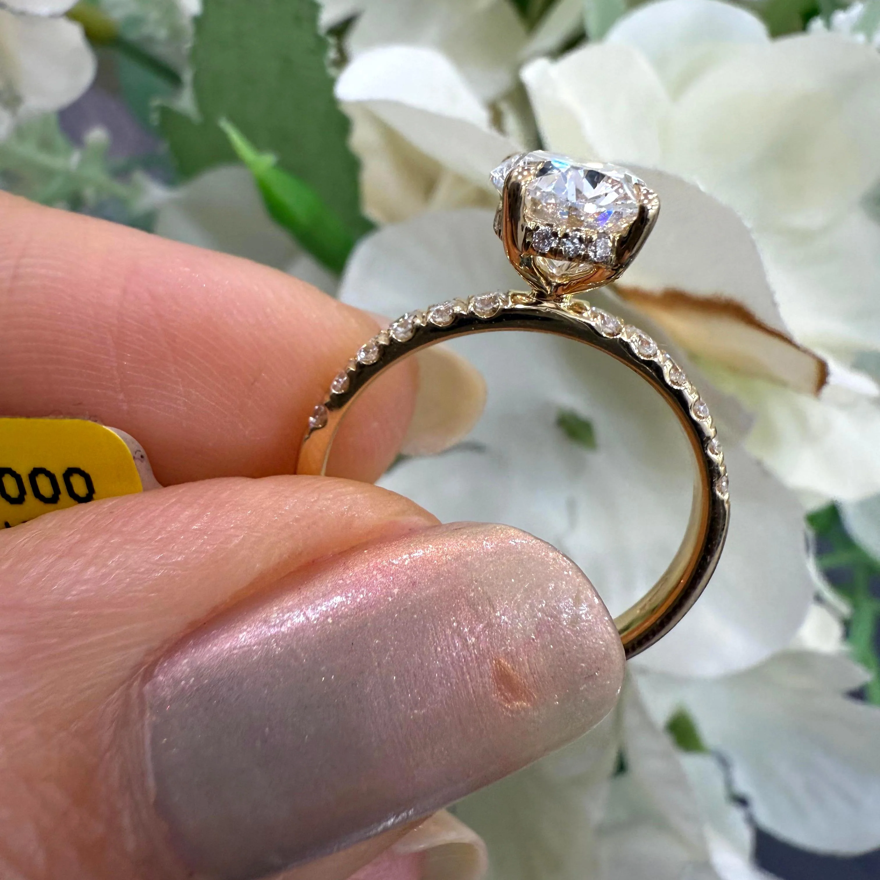 IGI Certified 2.00 Carat E/VS Oval With Side Diamond Hidden Halo Engagement Ring In 18K Yellow Gold - Image 4