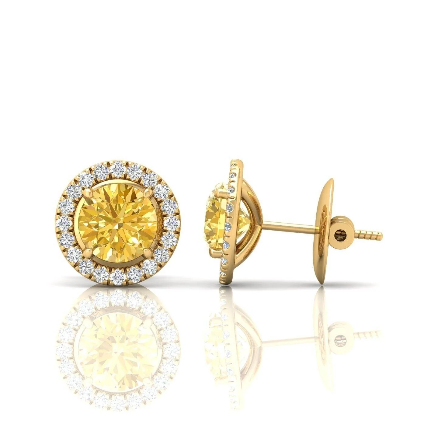 IGI Certified 2.60 Ct Fancy Vivid Yellow Round Diamond Halo Earring In 18k Yellow Gold - Image 2
