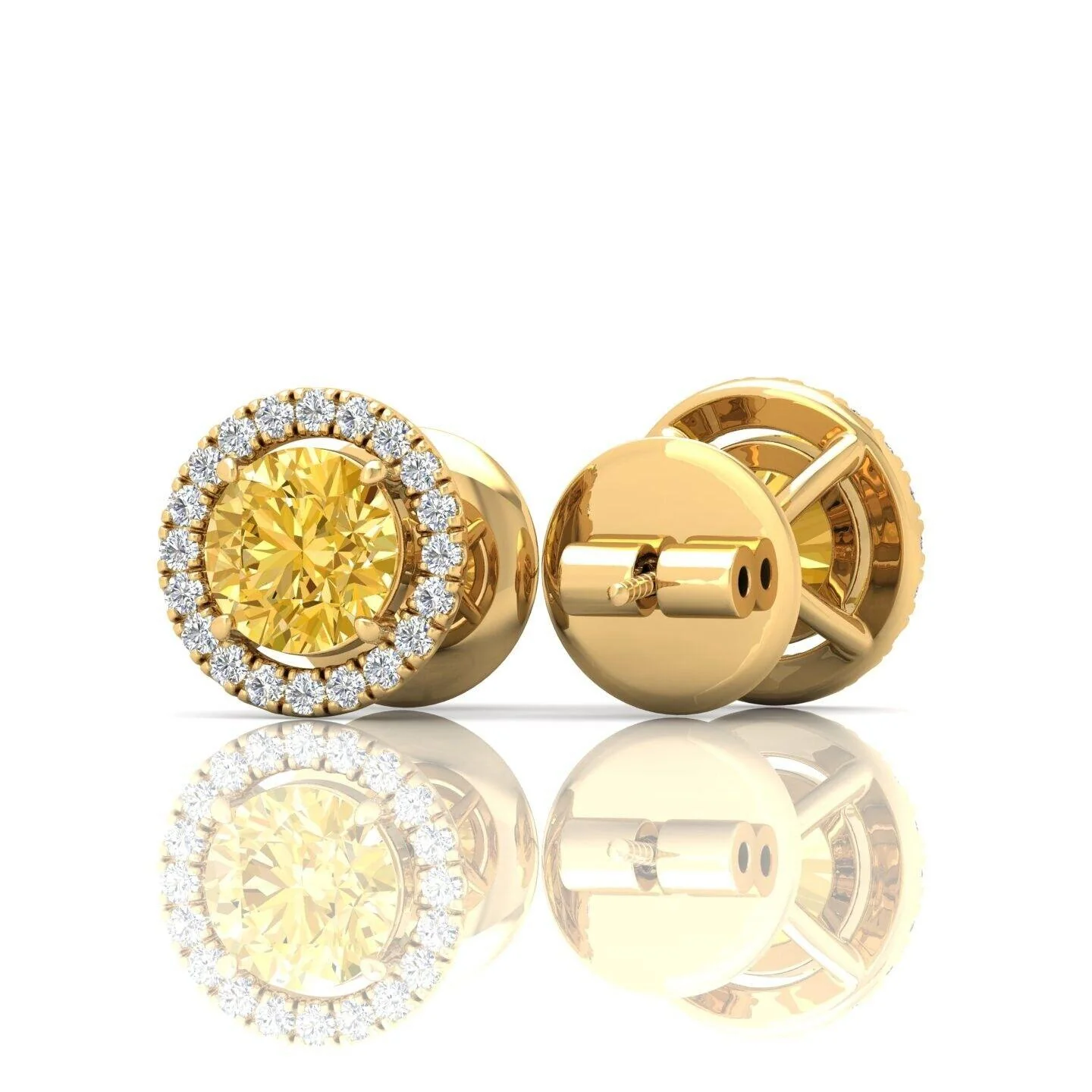 IGI Certified 2.60 Ct Fancy Vivid Yellow Round Diamond Halo Earring In 18k Yellow Gold - Image 4