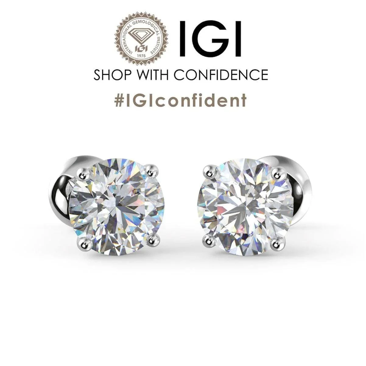 IGI Certified 3.00ct Round Lab Diamond Stud Earrings In Platinum E-F/VS