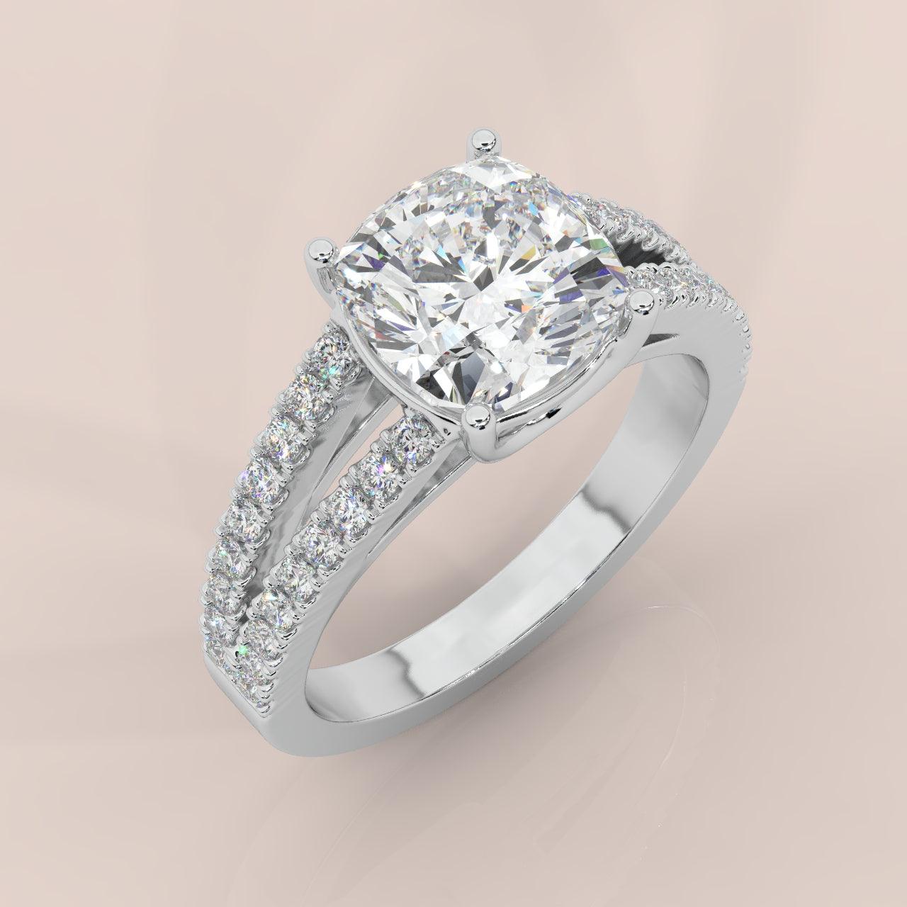 IGI Certified Cushion Diamond Split Shank Engagement Ring Platinum 1.50Ct - 2.50Ct E/VS - Image 3