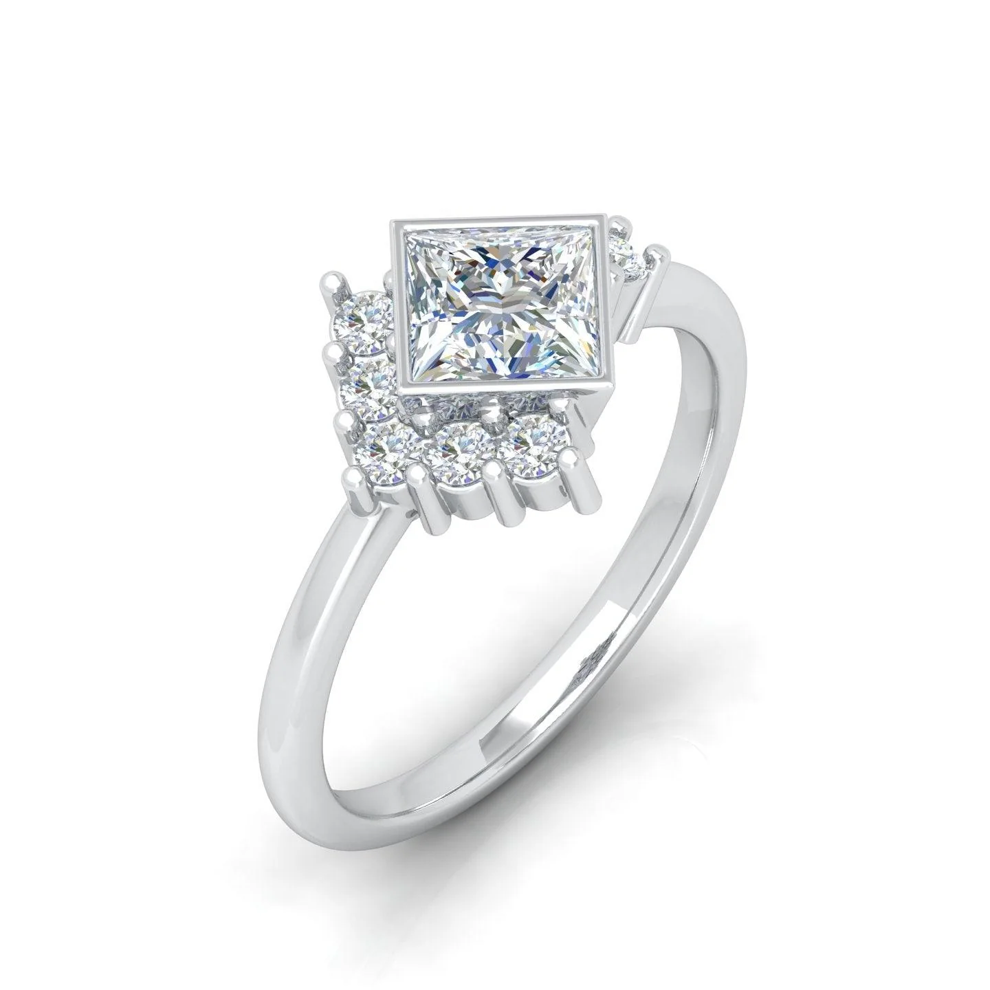 IGI Certified E/VS Princess With Side Round Diamond Engagement Ring - amadadiamonds - Image 5