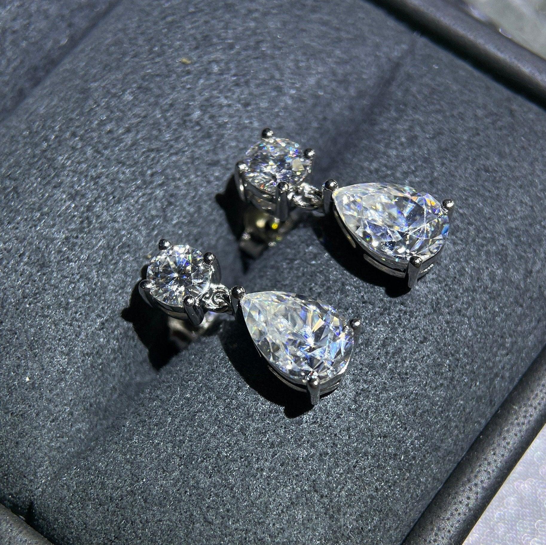 IGI Certified 6.00 Carat Pear & Round Diamond Drop and Dangle Earrings in Platinum - Image 5