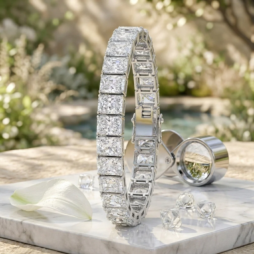 IGI Certified D/VS 51.94Ct Radiant Cut Lab Diamond Bracelet In Platinum 7.5in - Image 4