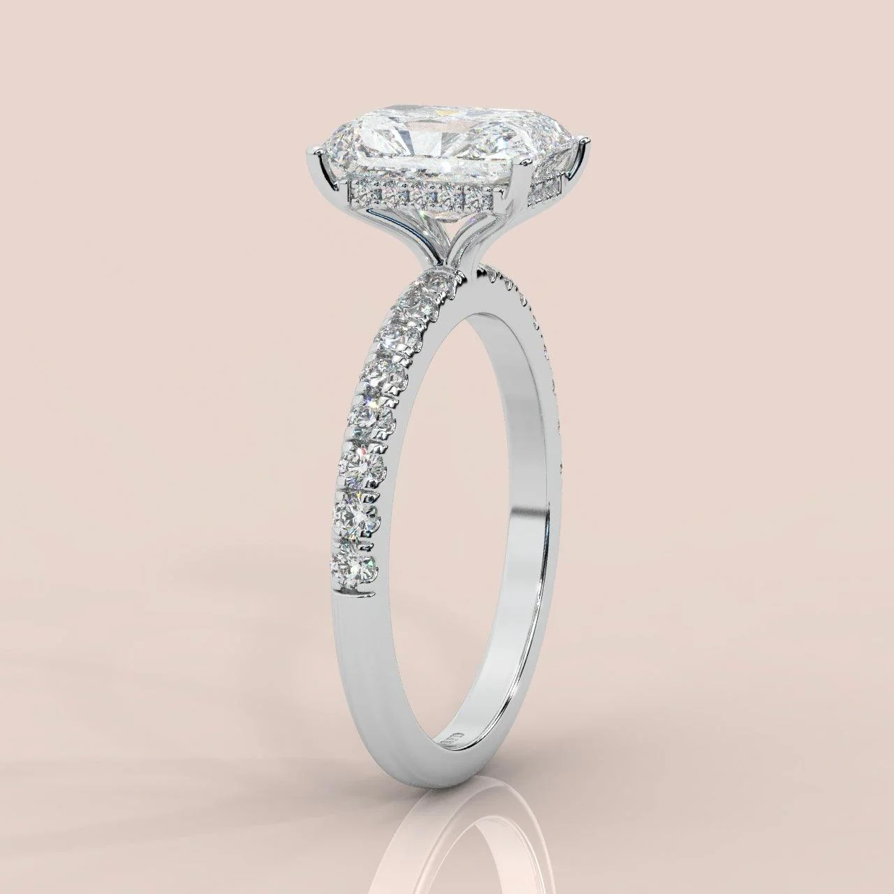 IGI Certified Radiant Diamond Hidden Halo Engagement Ring Platinum 1.00Ct - 7.00Ct