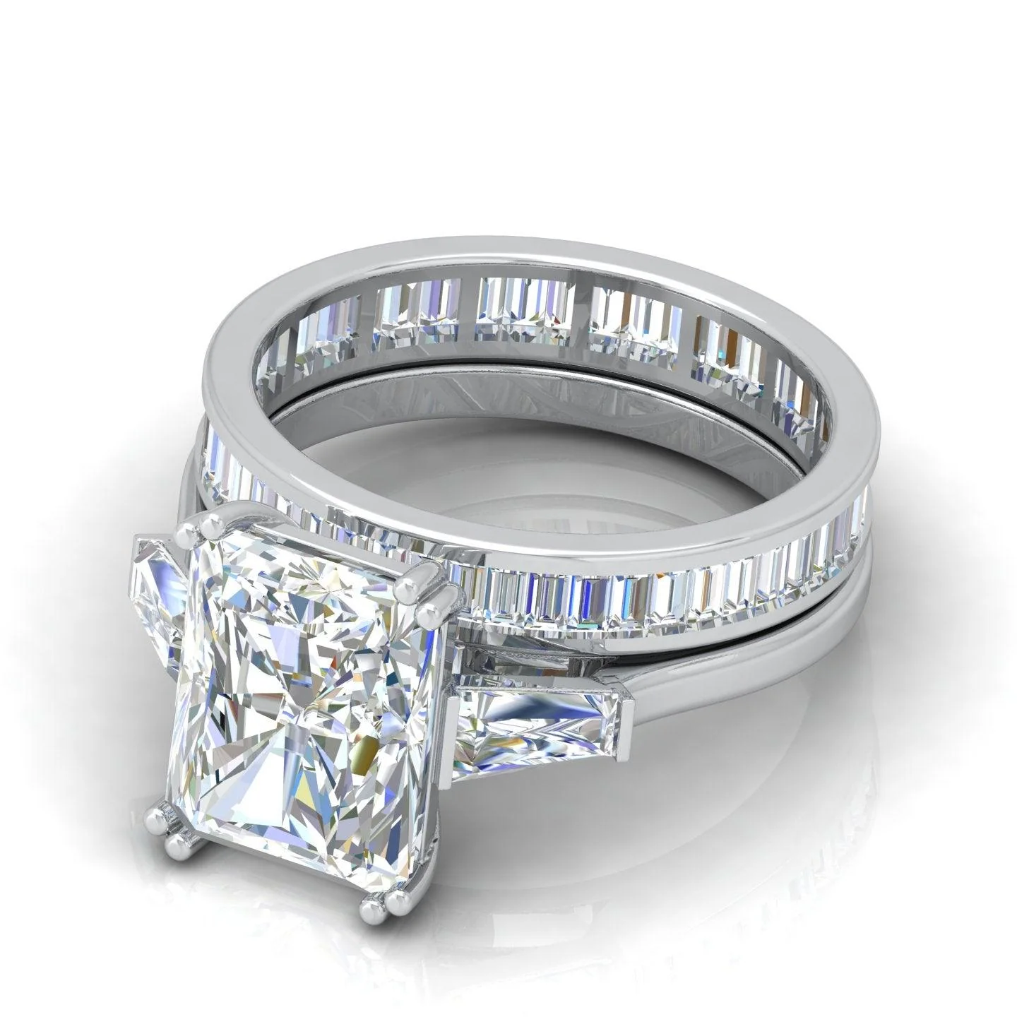 IGI Certified Radiant & Diamond Trilogy Ring with Band Platinum 6.50Ct - Image 9