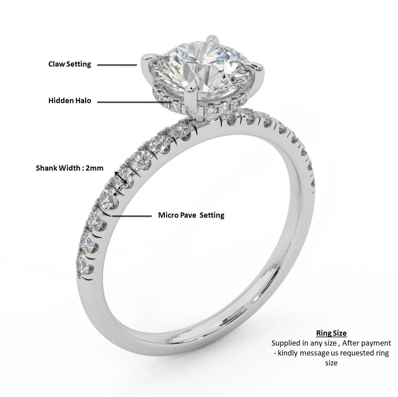 IGI Certified 1.50Ct - 2.00Ct Round Diamond Hidden Halo Engagement Ring in White Gold - Image 6