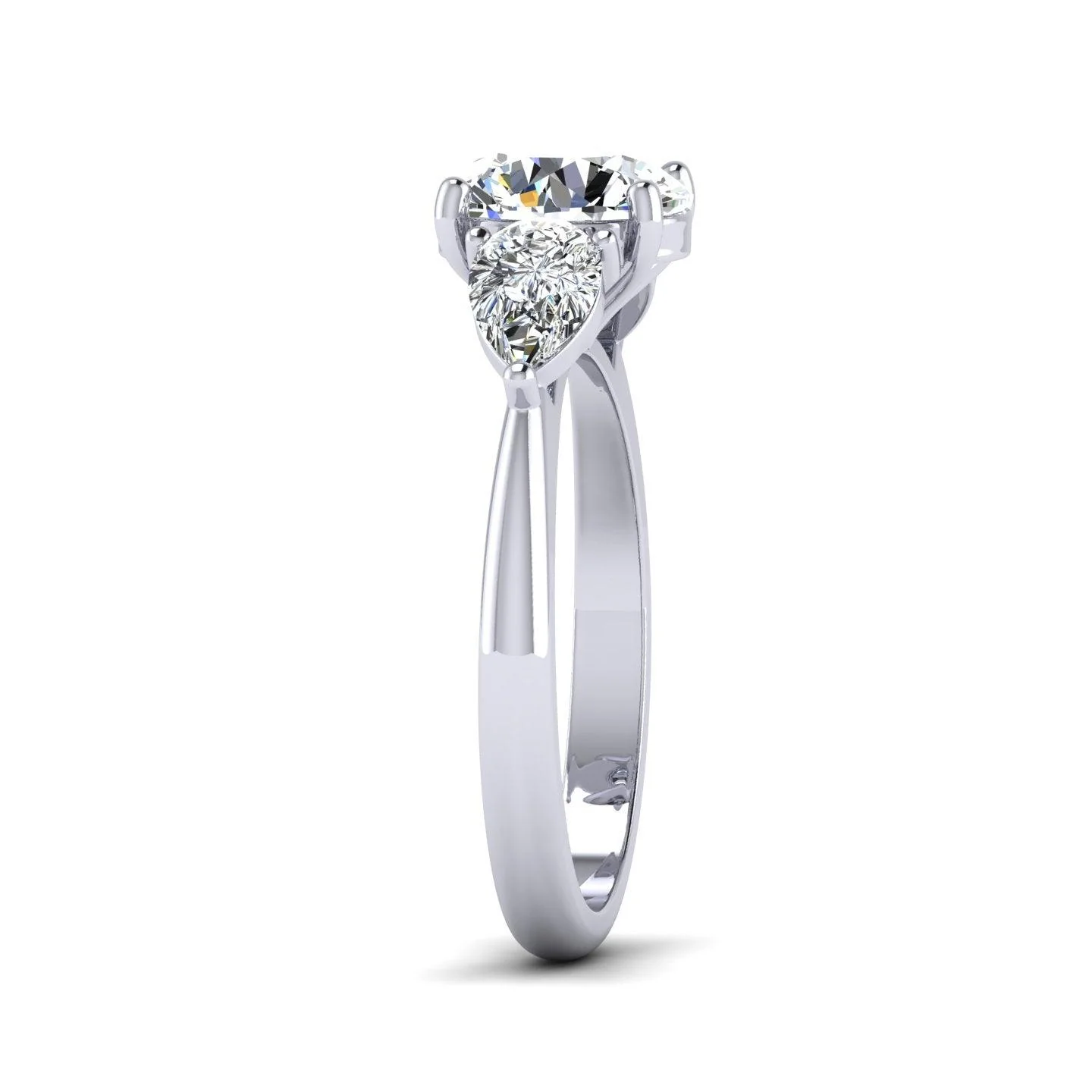 IGI Certified F/VS 3.00 Ct Round With Side Pear Diamond Trilogy Engagement Ring - Platinum - Image 6