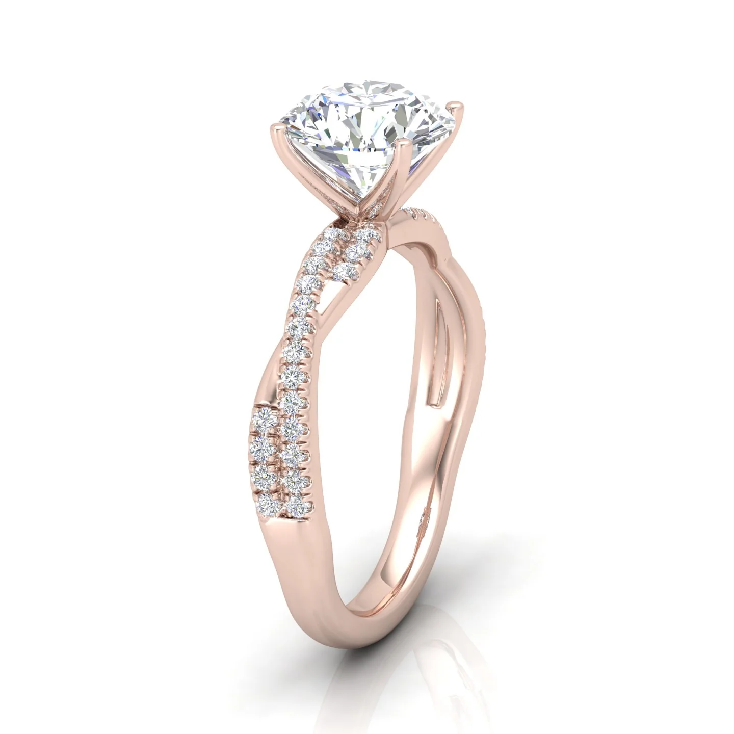 Vine Round Diamond Twisted Engagement Ring - Image 4