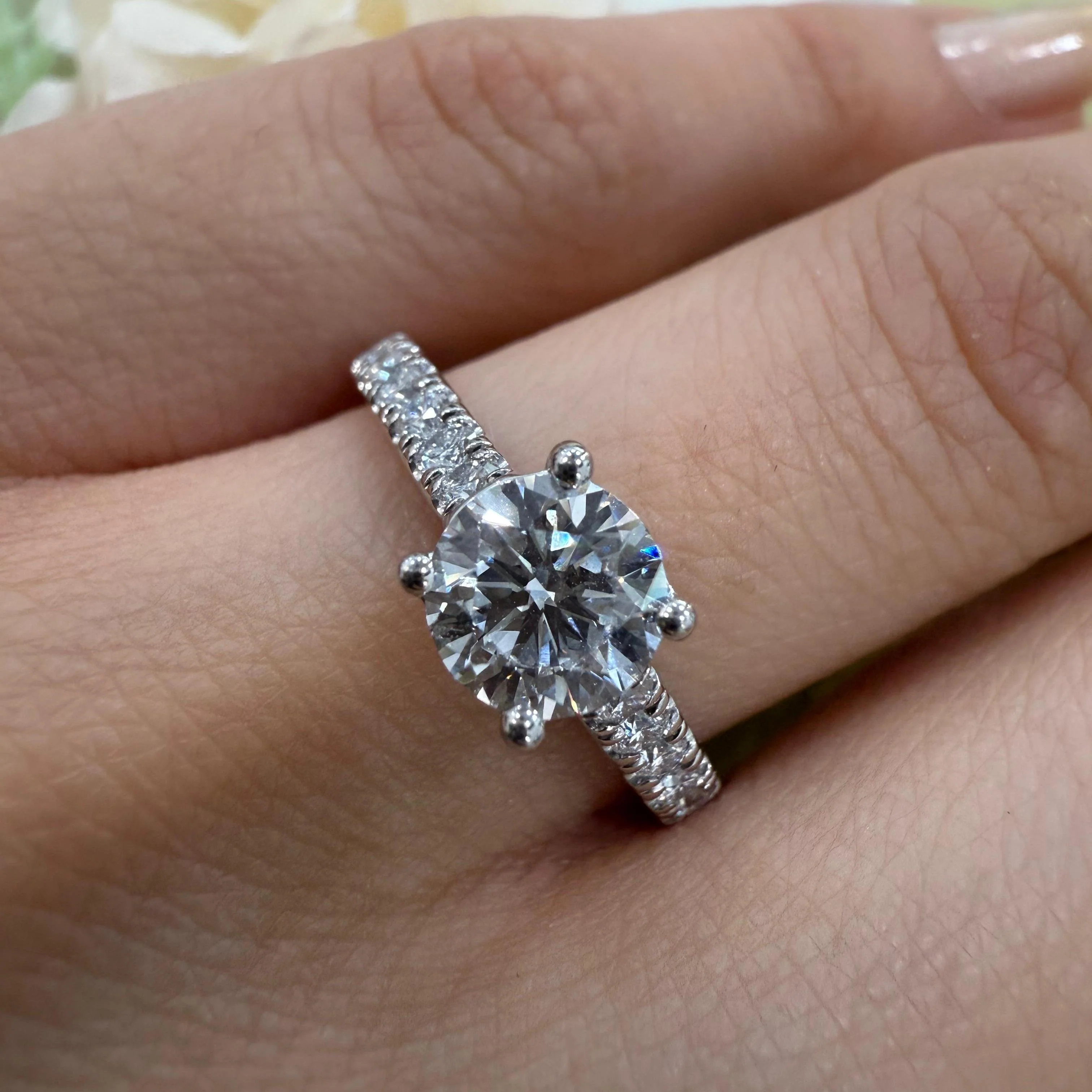 Clearance Sale – IGI 1.75CT Lab Grown Diamond Engagement Ring in Platinum with Side Diamonds on Shank