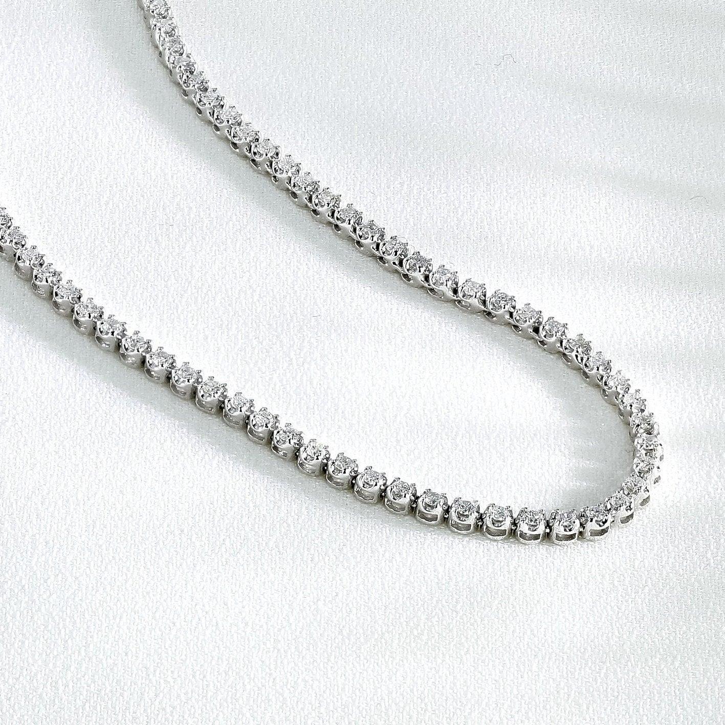 Last Piece ! Certified F/VS 5.00Ct Round Diamond Tennis Necklace in Hallmarked White Gold - Image 3