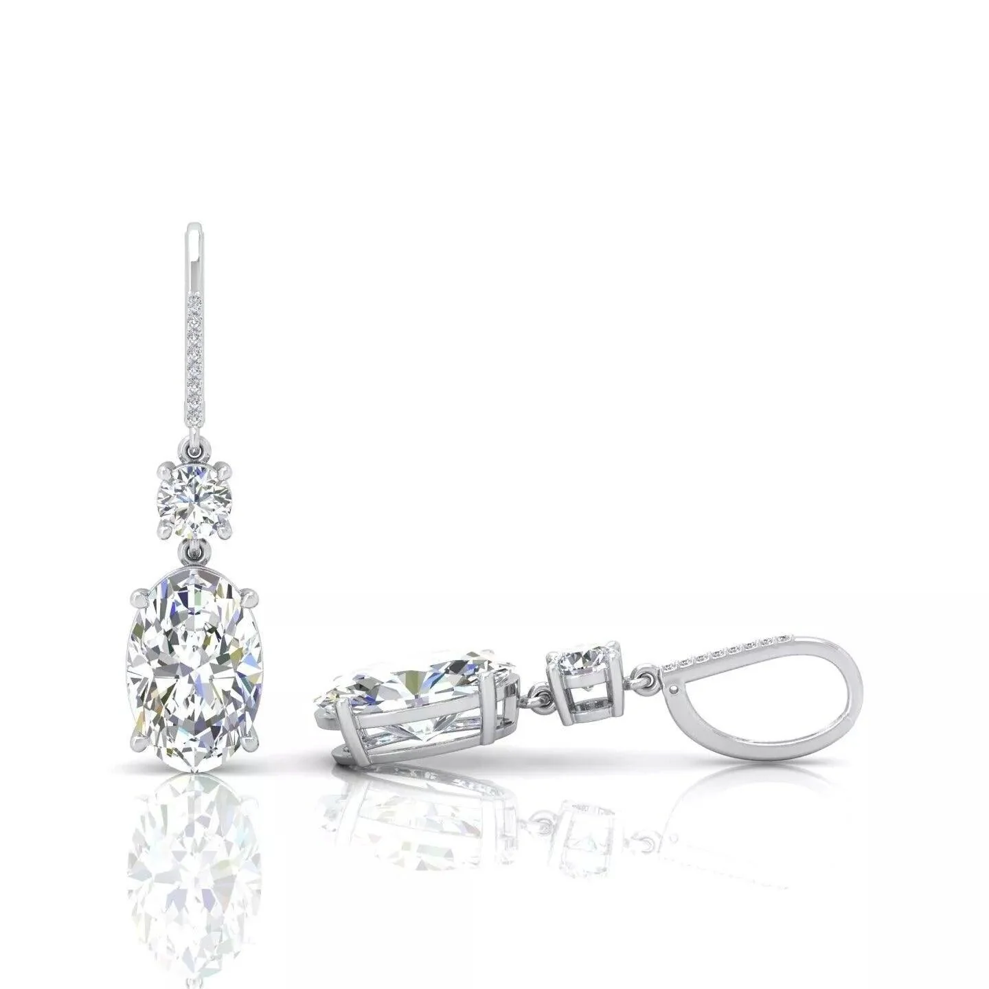 Last Piece ! Certified Huge 22.68Ct Oval & Round Diamond Dangle Drop Earrings in 18k White Gold - Image 3