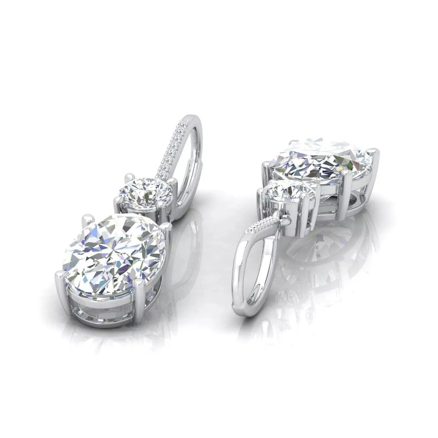 Last Piece ! Certified Huge 22.68Ct Oval & Round Diamond Dangle Drop Earrings in 18k White Gold - Image 5