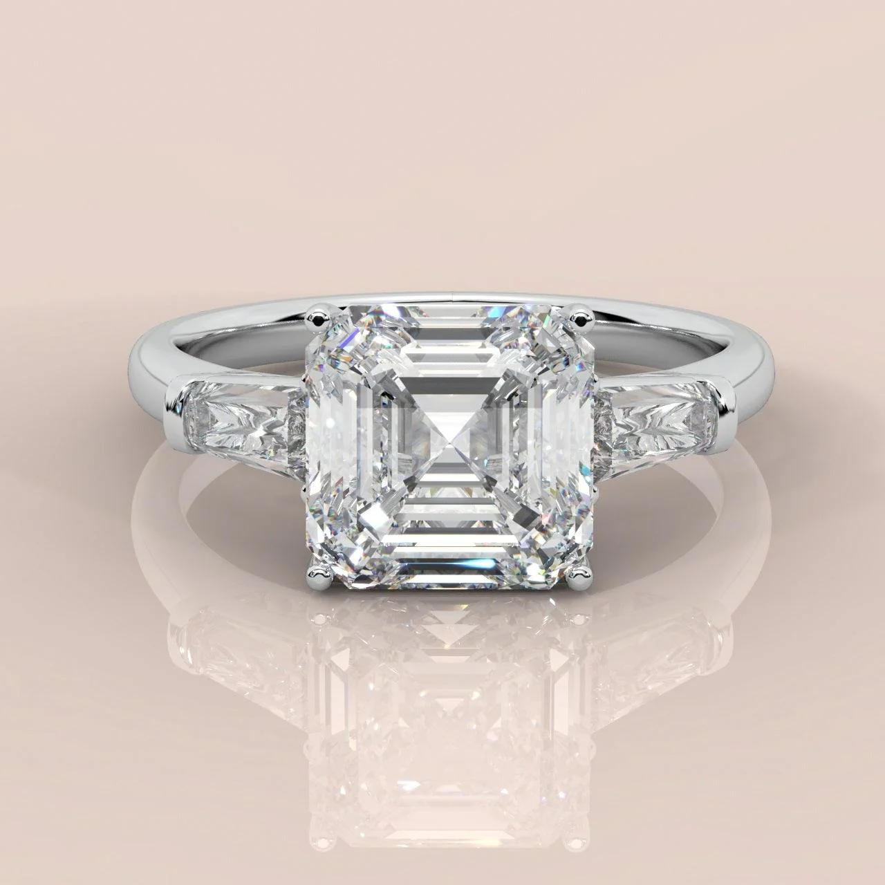 Last Piece IGI Certified 2.50Ct - 4.50Ct Asscher & Diamond Trilogy Ring Platinum - Image 3