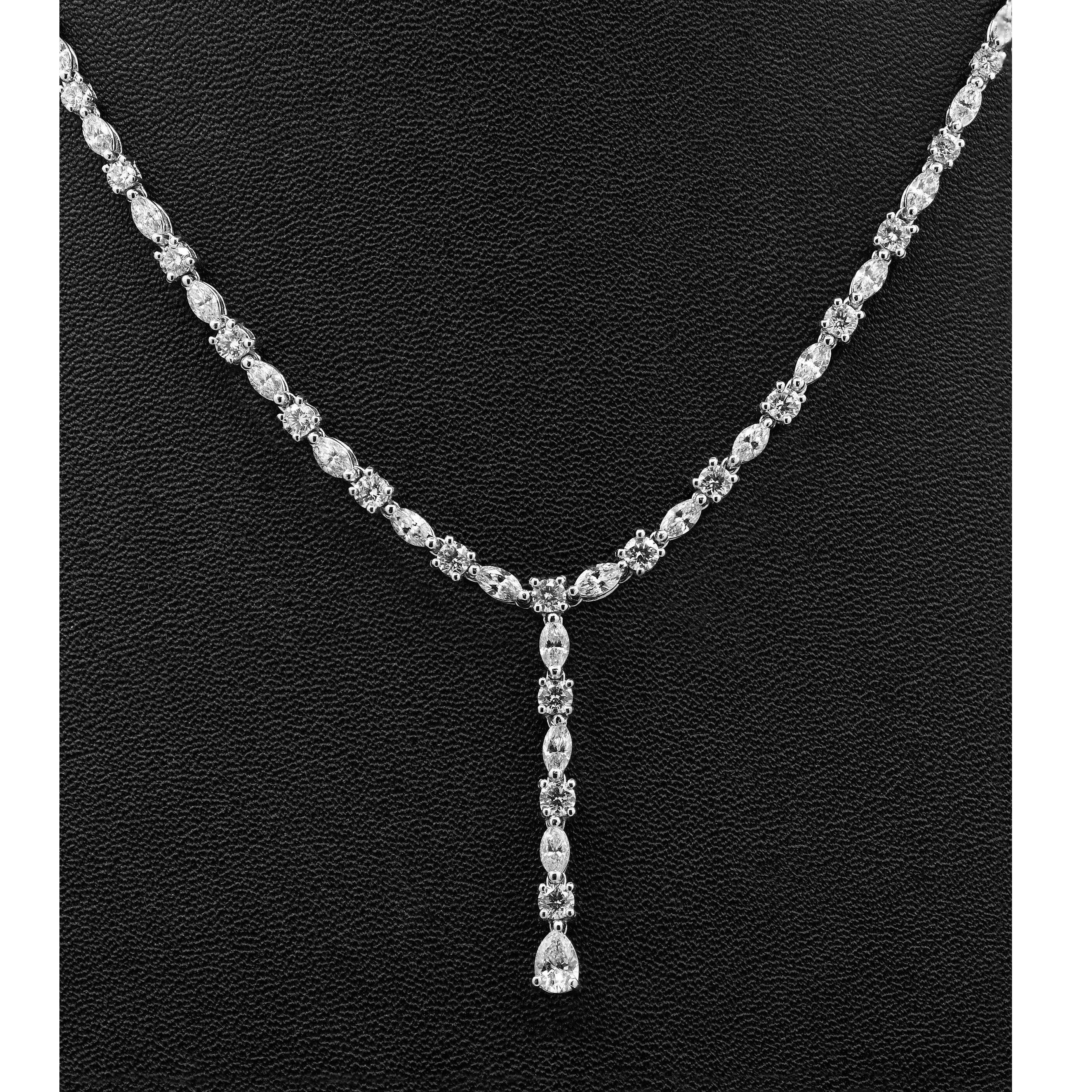 Top Quality D/VVS 10.00Ct Round & Marquise Diamond Tennis Necklace in White Gold 17inches