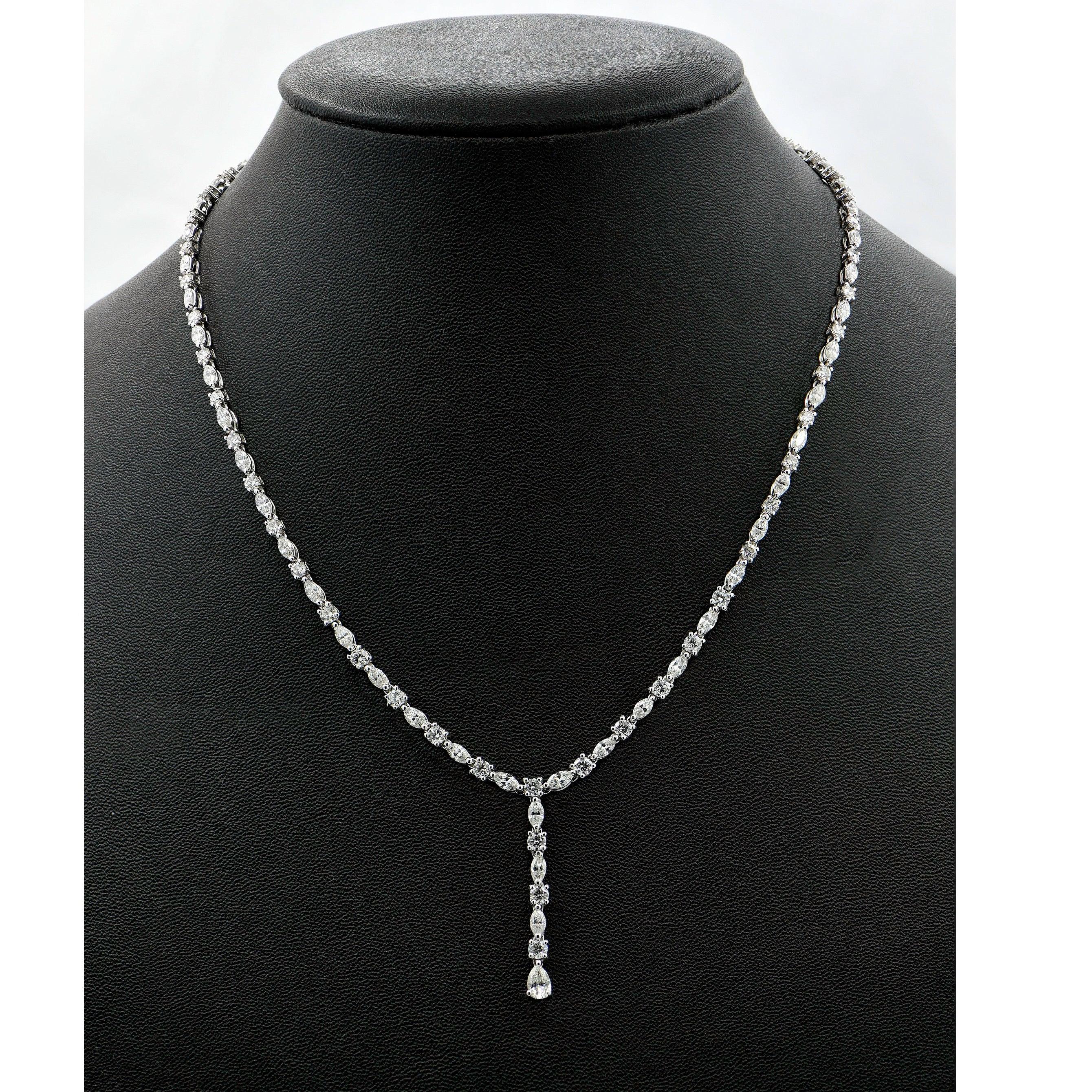 Top Quality D/VVS 10.00Ct Round & Marquise Diamond Tennis Necklace in White Gold 17inches - Image 2