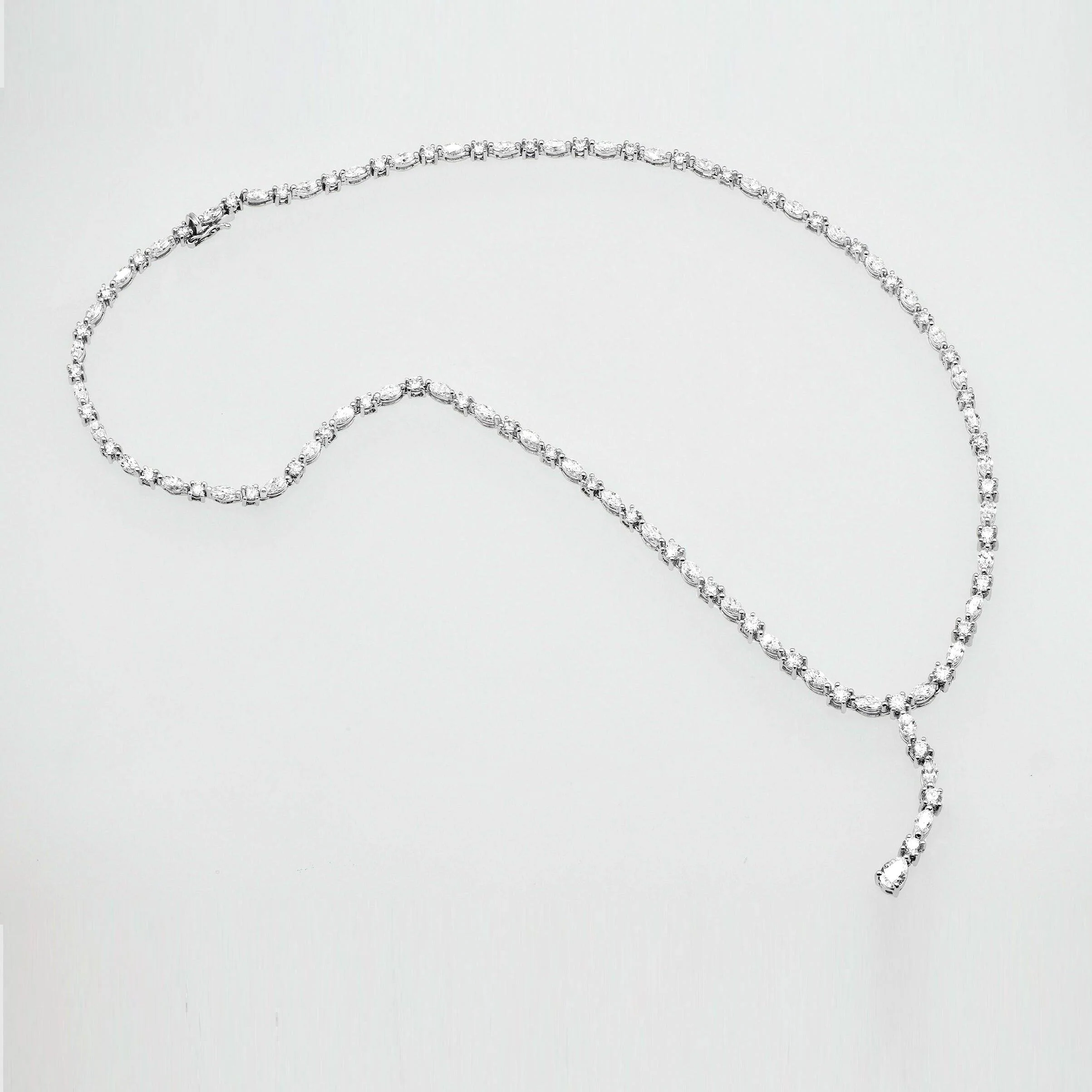 Top Quality D/VVS 10.00Ct Round & Marquise Diamond Tennis Necklace in White Gold 17inches - Image 5