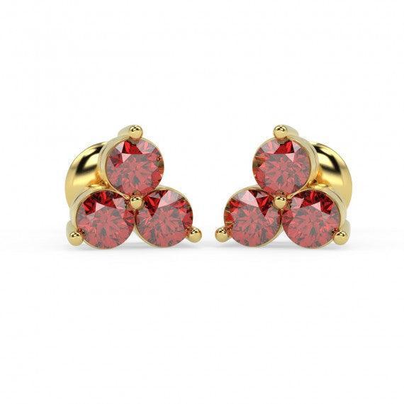 100% Natural 0.40 Ct 3 Ruby Stud Earring , Yellow Gold - Image 2