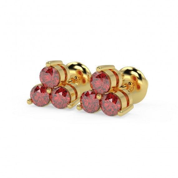 100% Natural 0.40 Ct 3 Ruby Stud Earring , Yellow Gold - Image 3