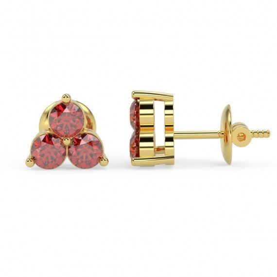 100% Natural 0.40 Ct 3 Ruby Stud Earring , Yellow Gold - Image 4