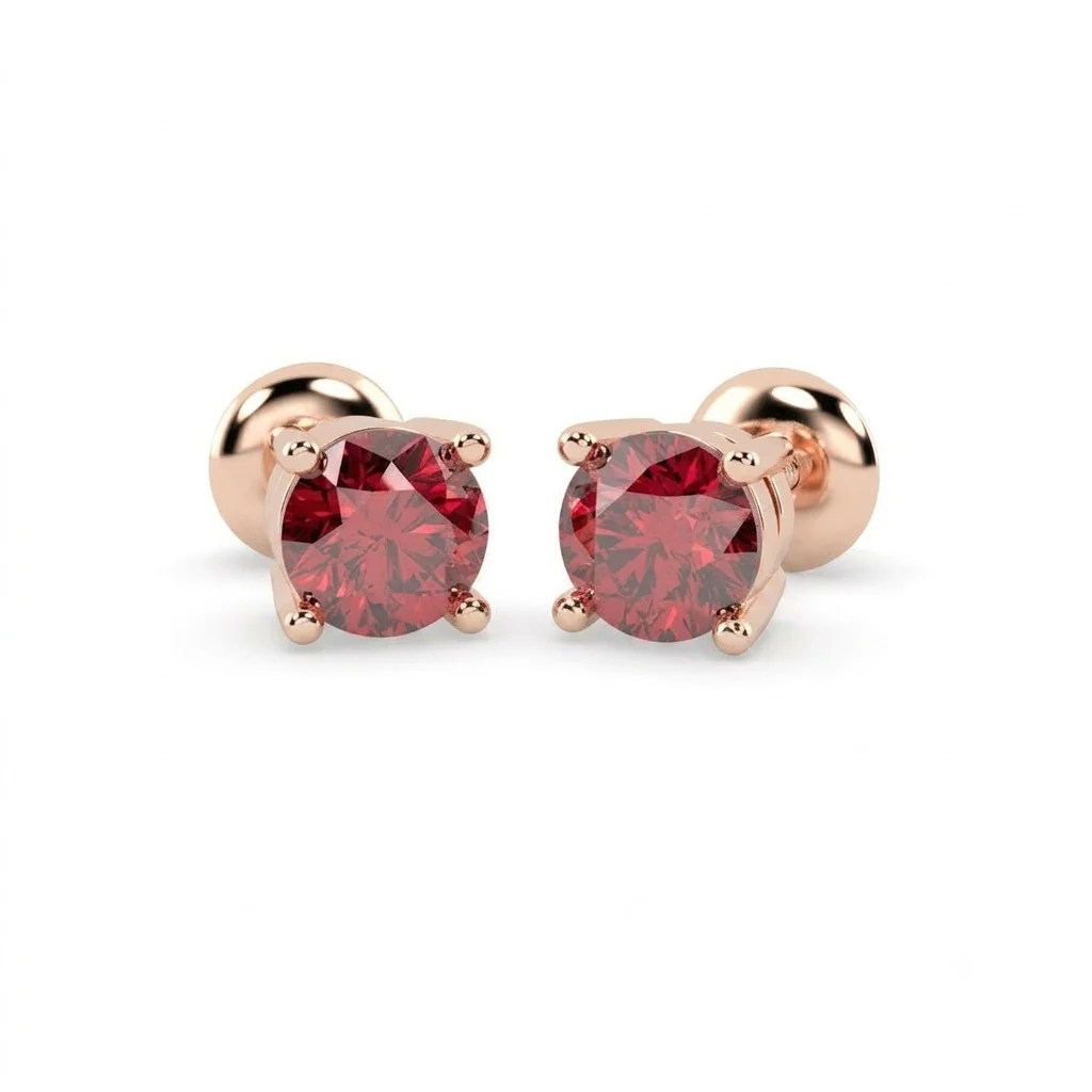 100% Natural 1.00 Ct Ruby Stud Earring , In Gold - Image 6
