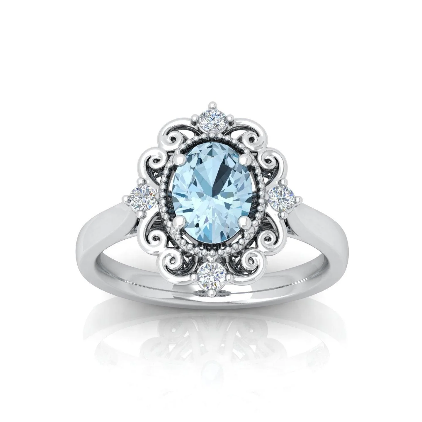 Natural 1.00Ct Oval Blue aquamarine and White Diamond Designer Ring - March Birthstone - Image 3