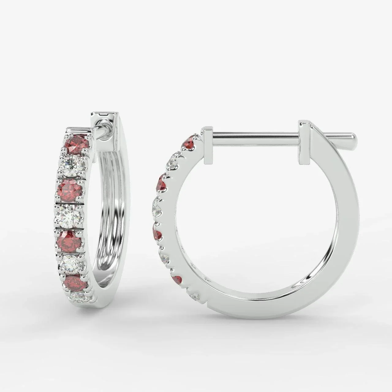 Natural Diamond Cut Ruby & Diamond Hoop Earrings in Yellow Gold - Image 3