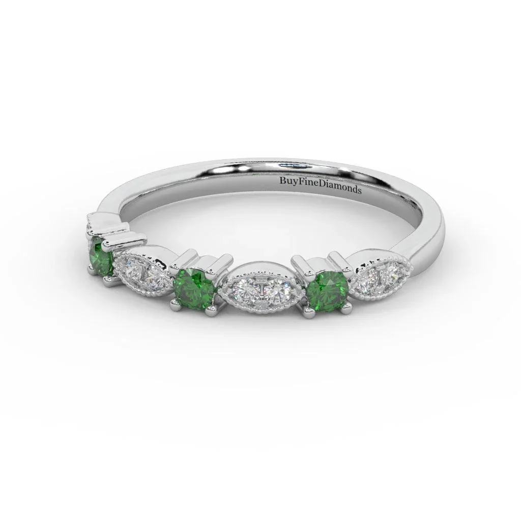 Natural Emerald Round & Diamond Women's Wedding Band - 0.33 Carat - Image 2
