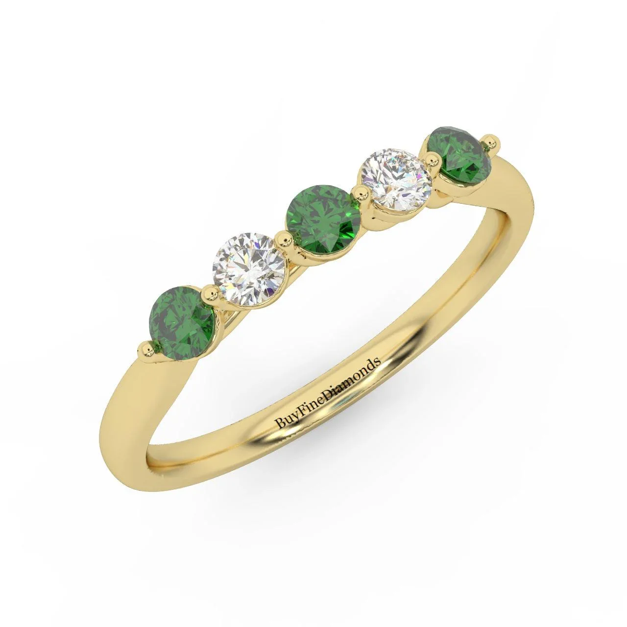 Natural Green Emerald Round & Diamond Women's Wedding Band - 0.40 Carat - Image 3