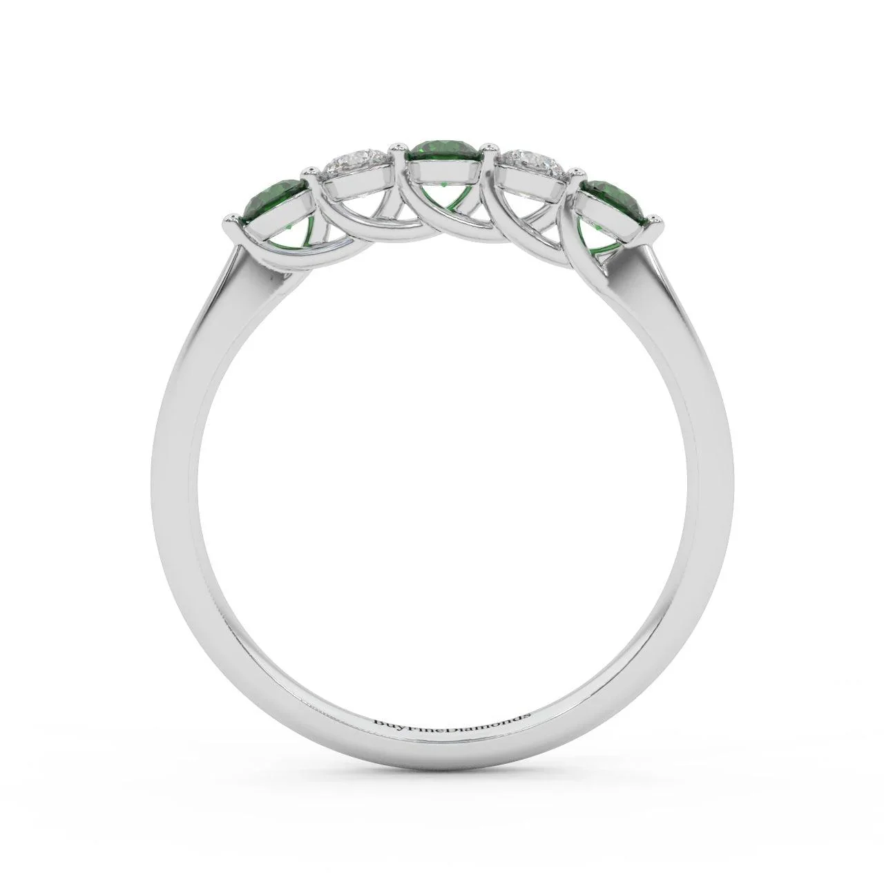 Natural Green Emerald Round & Diamond Women's Wedding Band - 0.40 Carat - Image 7