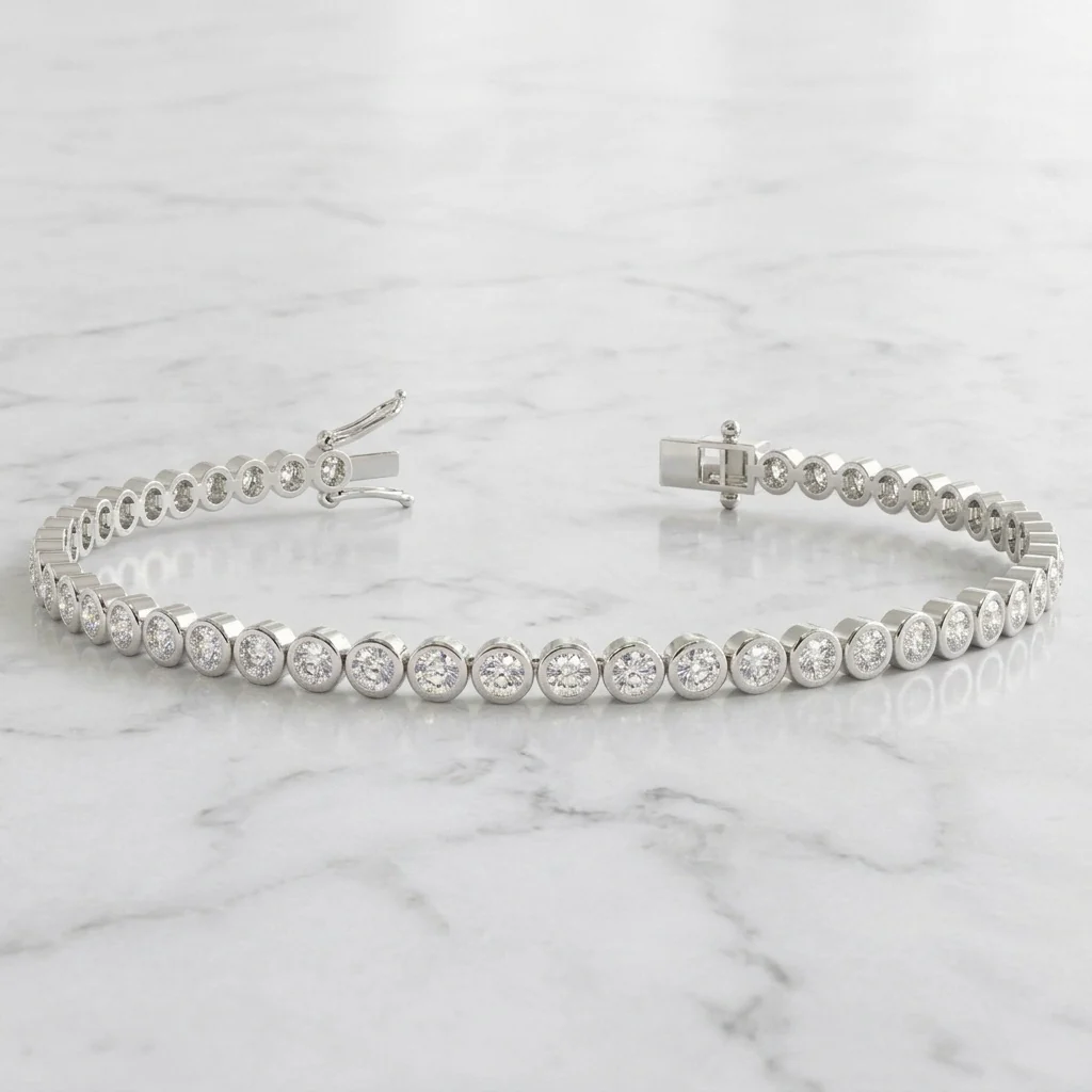 2.50Ct D/VS 100% Natural Round Diamond Bezel Set Bracelet in 18k Gold - Image 2