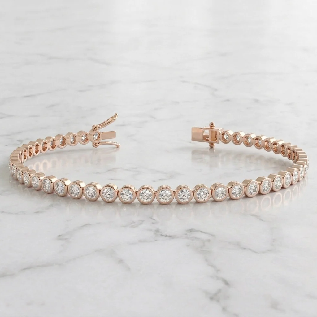 2.50Ct D/VS 100% Natural Round Diamond Bezel Set Bracelet in 18k Gold - Image 5