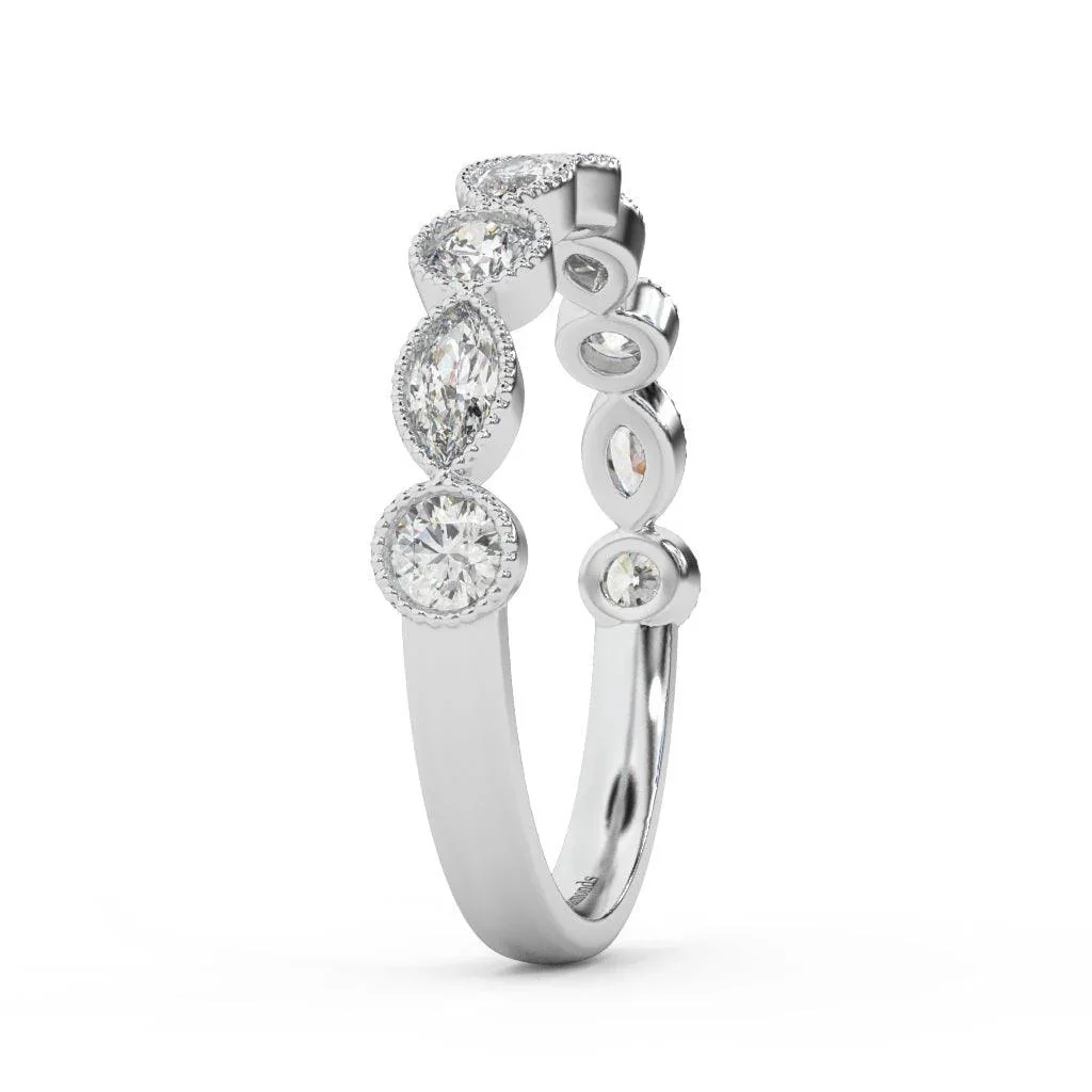 Natural Round & Marquise Diamond Half Eternity Wedding Ring - 0.70 Carat - Image 6