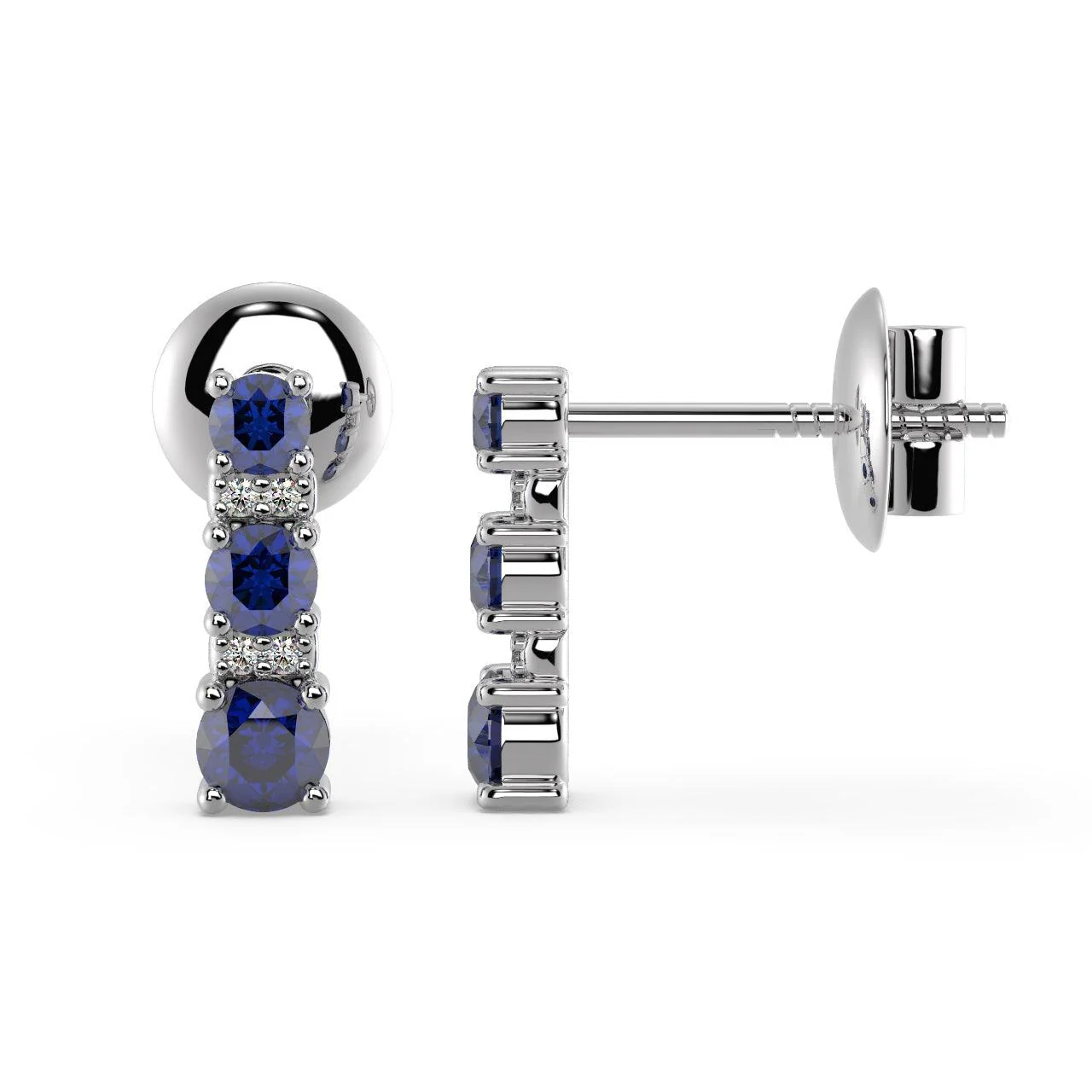 100% Natural 0.50 Carat Sapphire & Diamond Tower Earrings, White & Yellow Gold - Image 5