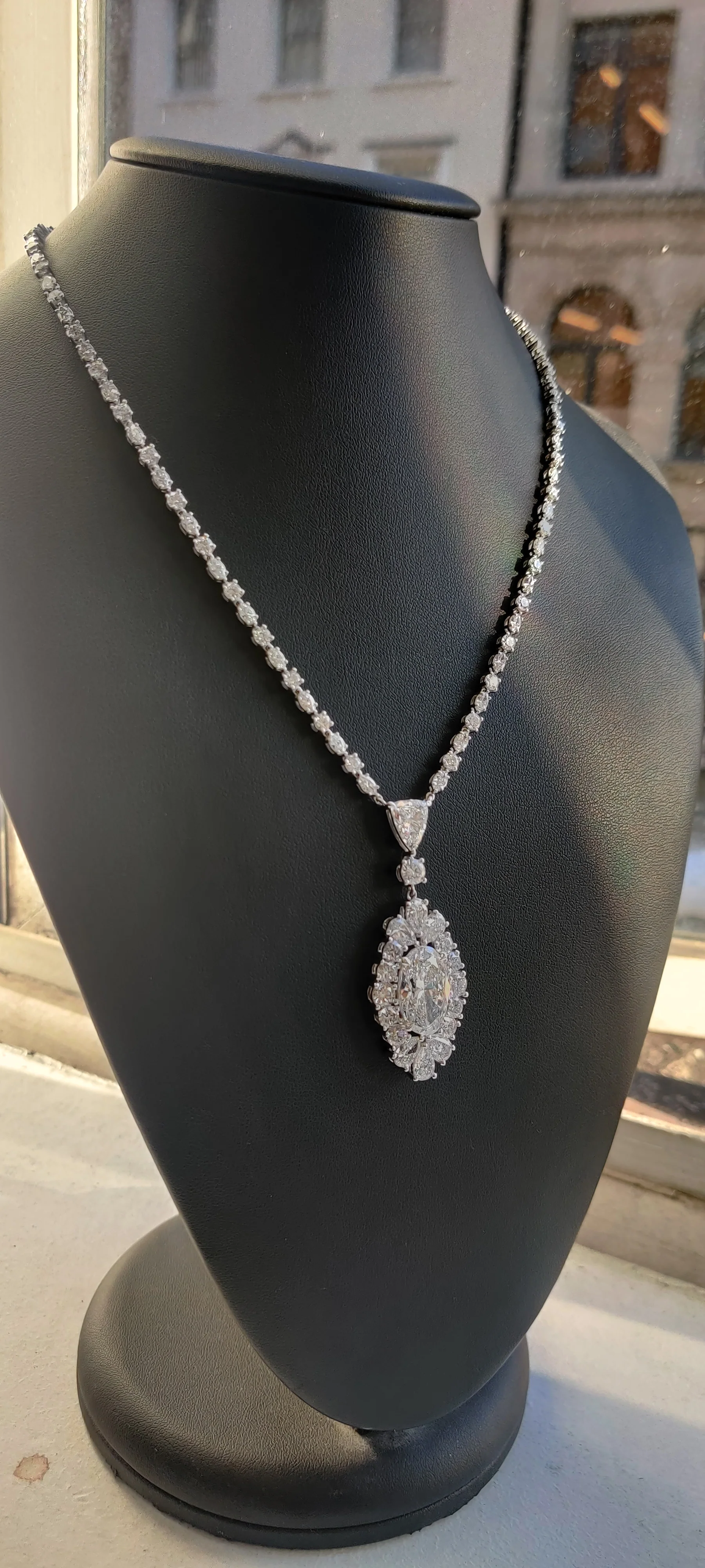 IGI 38 Ct, Lab Grown Big Oval With Marquise & Round Diamond Designer Necklace - Image 3