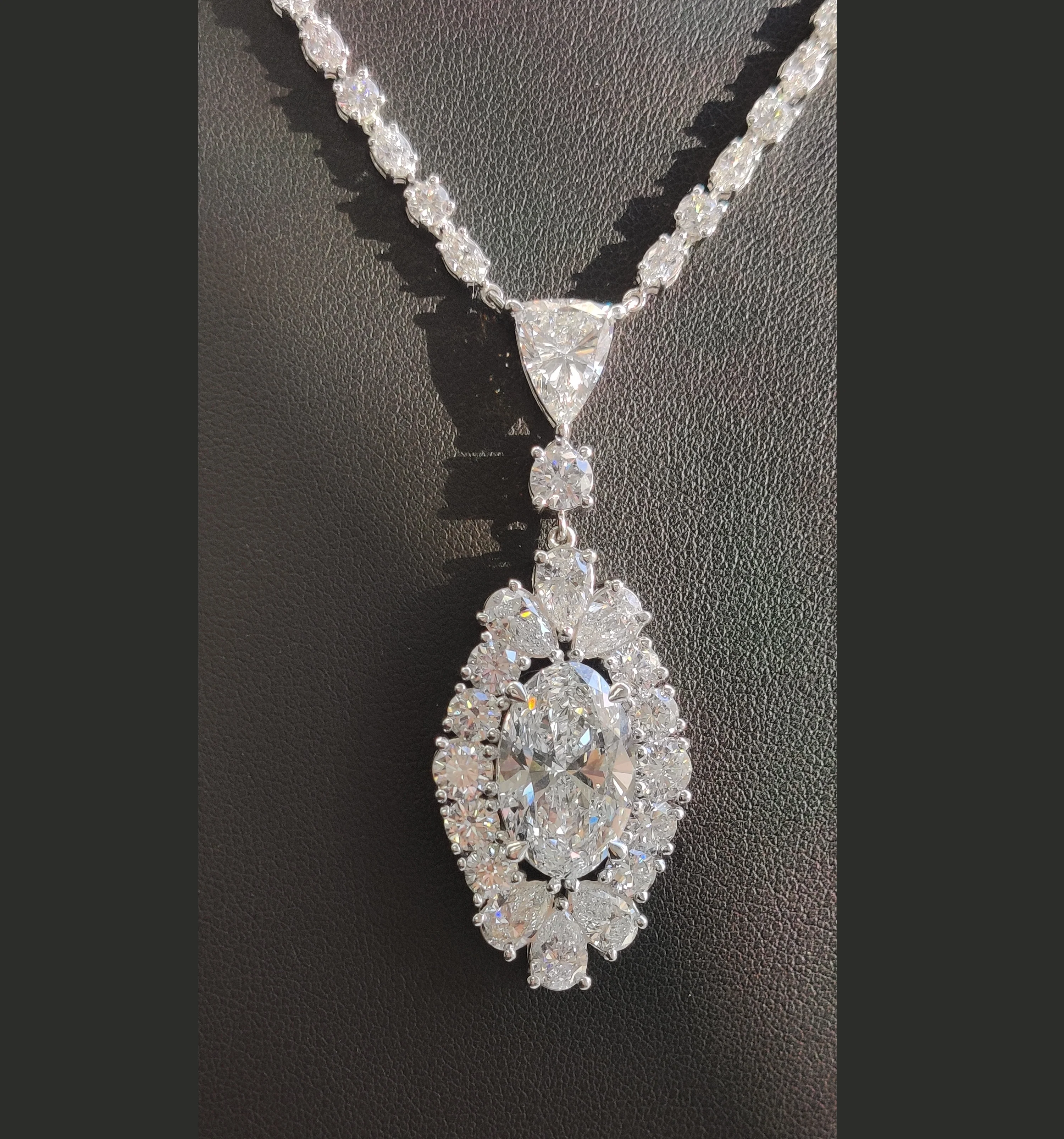 IGI 38 Ct, Lab Grown Big Oval With Marquise & Round Diamond Designer Necklace - Image 4