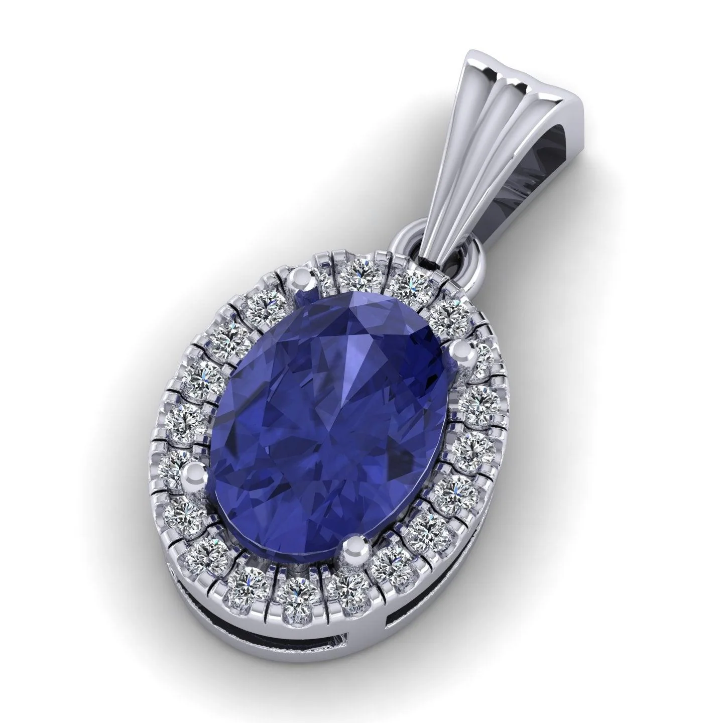 Oval Tanzanite & Round Diamond Halo Pendant In 18k White Gold - 1.75 Carat