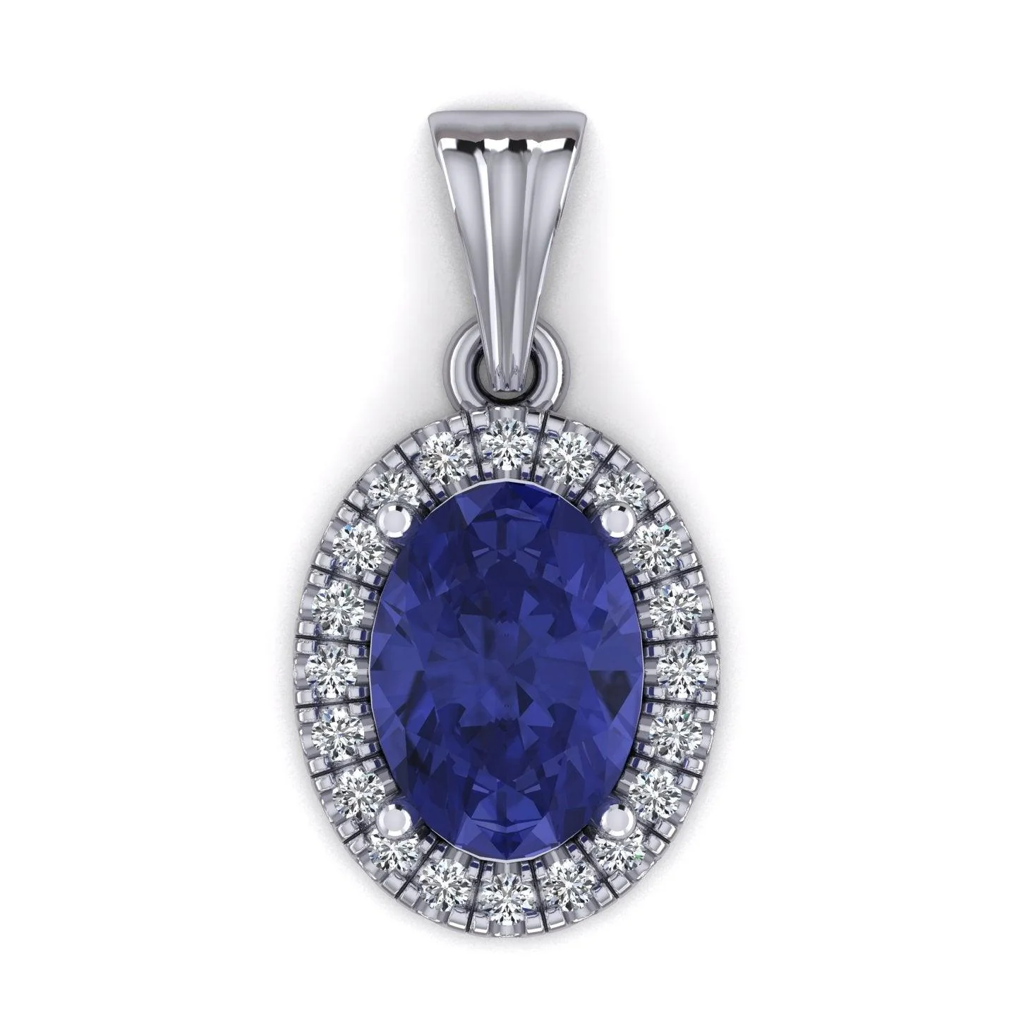 Oval Tanzanite & Round Diamond Halo Pendant In 18k White Gold - 1.75 Carat - Image 2