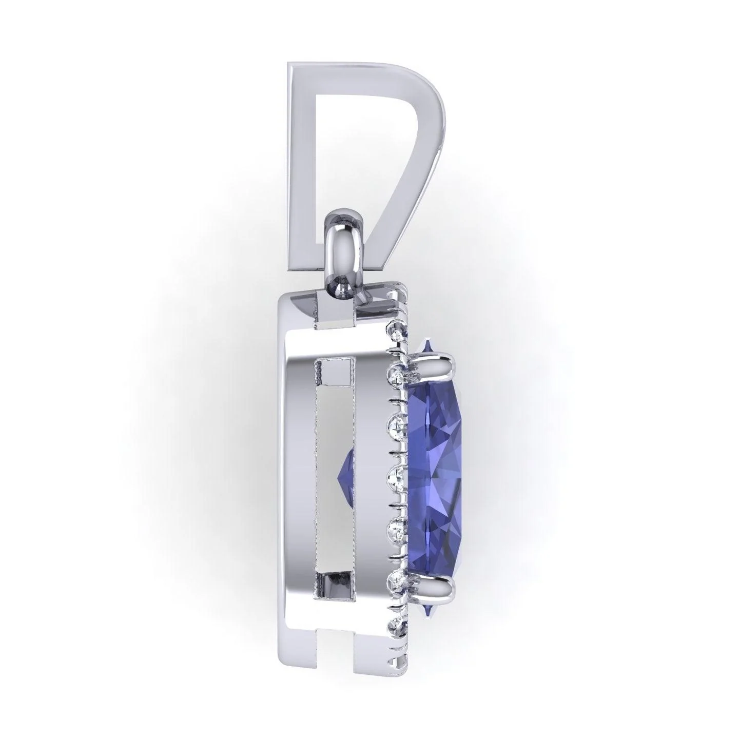 Oval Tanzanite & Round Diamond Halo Pendant In 18k White Gold - 1.75 Carat - Image 5