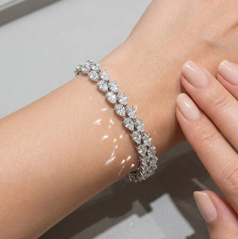 10.00Ct Pear Cut Lab Grown Diamond 2 Row Tennis Bracelet in 9K White Gold - Image 6