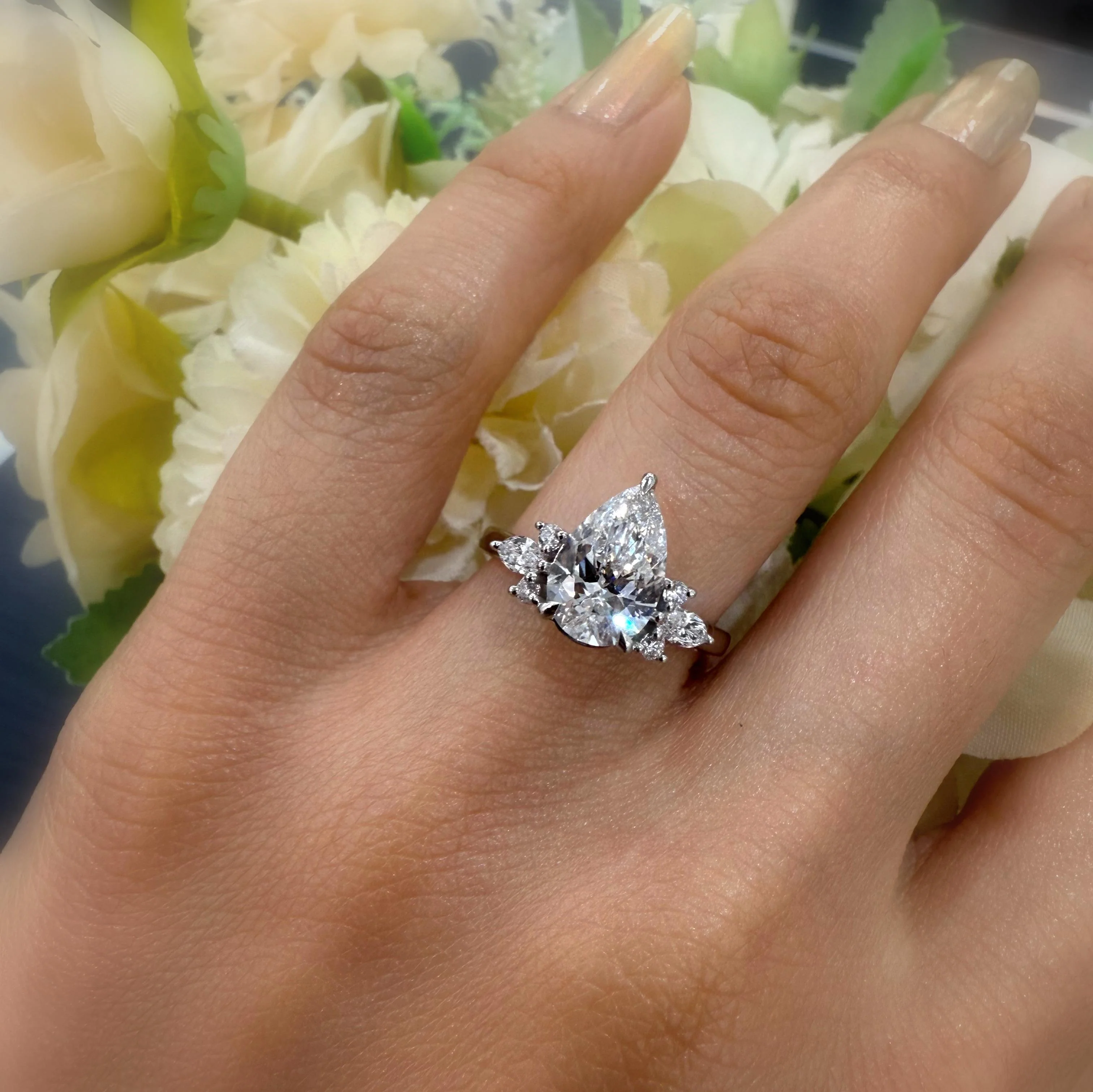 2.00CT IGI Certified Lab Pear Diamond Engagement Ring with Side Stones in Platinum - Image 2