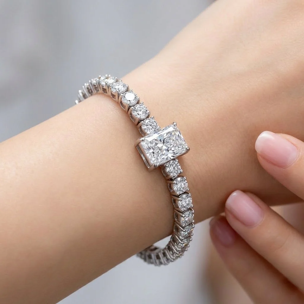 10.00Ct Radiant and Round Lab Diamond Tennis Bracelet In 9k White Gold 7inch - Image 4