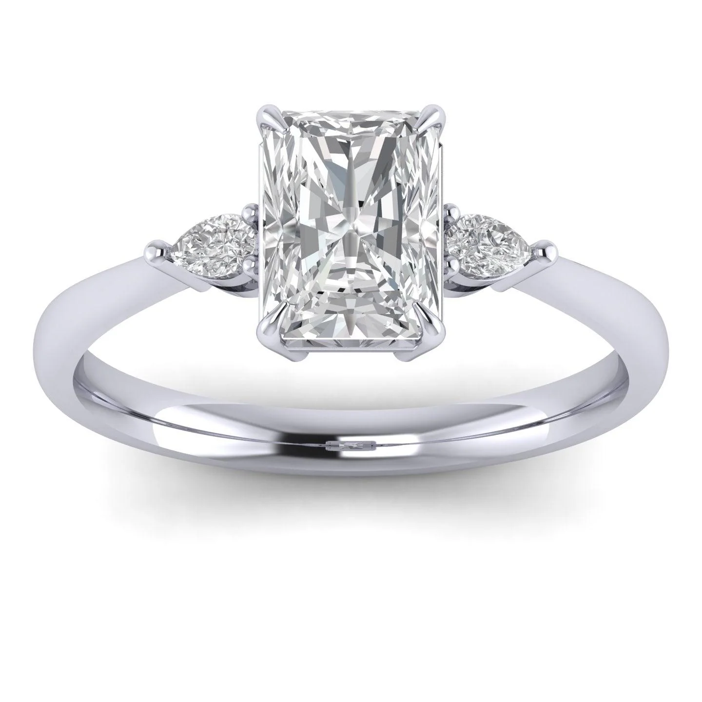 Radiant & Pear Diamond 3 Stone Engagement Ring in Platinum 2.00Ct - Image 3