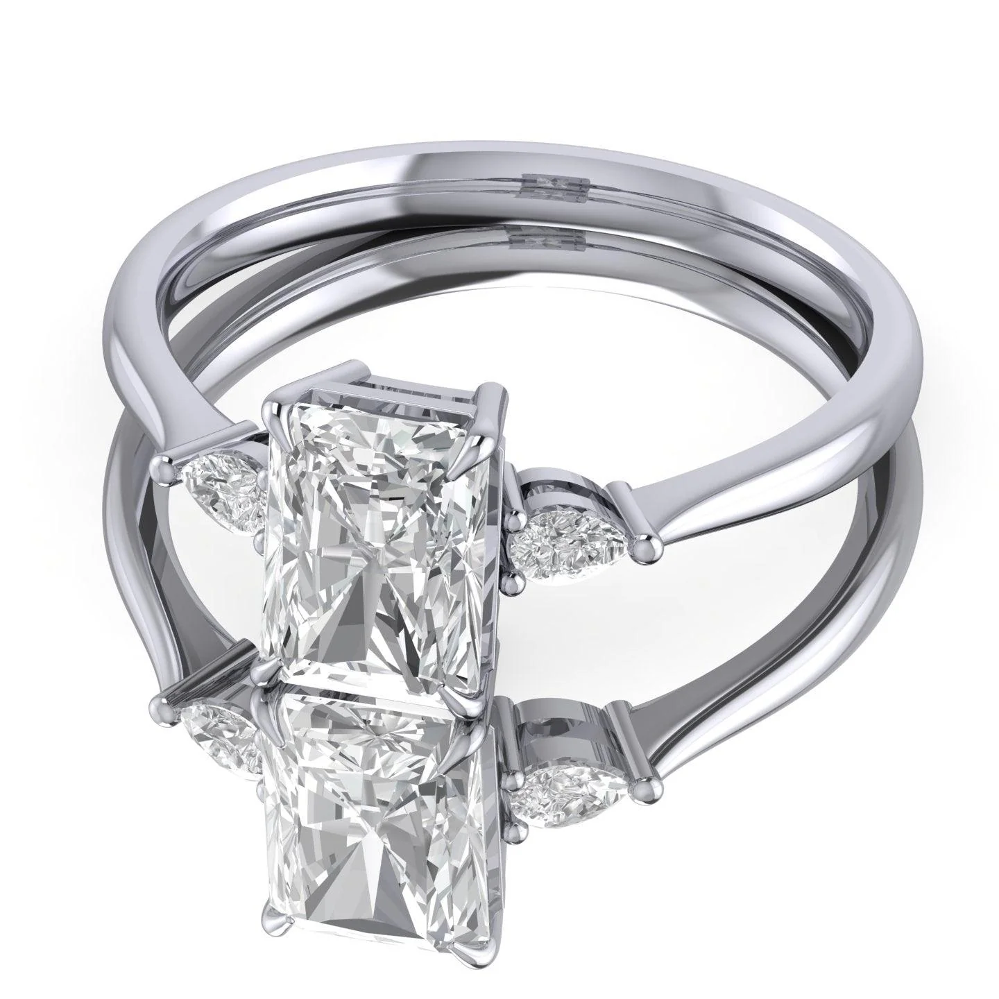 Radiant & Pear Diamond 3 Stone Engagement Ring in Platinum 2.00Ct - Image 4