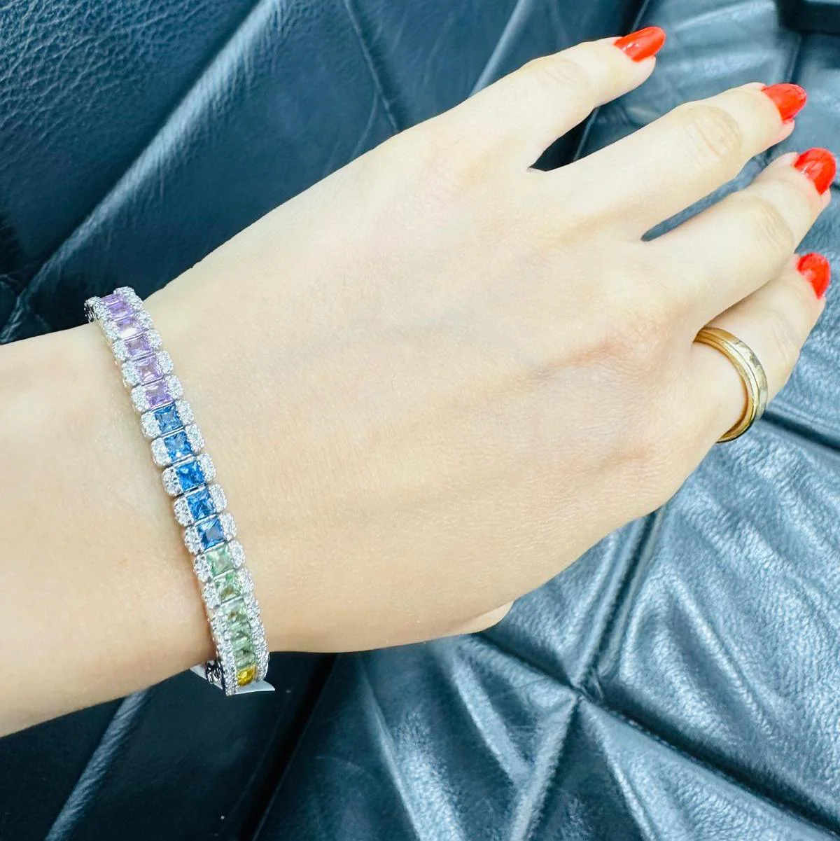 Last Piece! Rainbow Sapphire and Diamond Designer Bracelet - F/VS - 10Cts (2Ct Natural Diamonds) - Image 6
