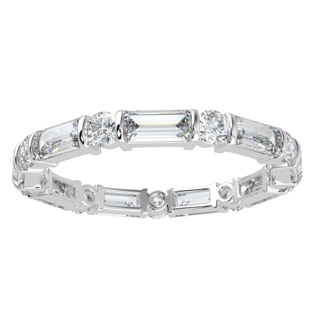 Round and Baguette Diamond Bar set Full Eternity Ring in Platinum/18K Gold 1.50 - 2.50 CT F/VS - Image 2