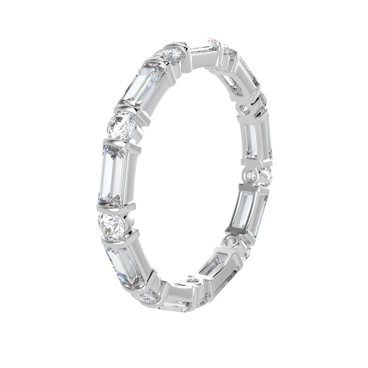 Round and Baguette Diamond Bar set Full Eternity Ring in Platinum/18K Gold 1.50 - 2.50 CT F/VS - Image 3